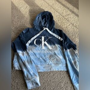 Calvin Klein Cropped Navy and Light Blue Hoodie